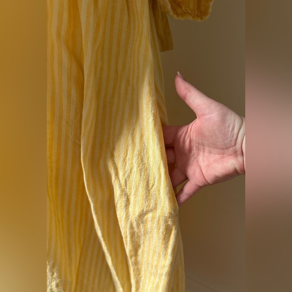 JF X JILLIAN HARRIS Yellow Striped Cotton Linen High Low Tie Back Dress Size XL - Picture 7 of 9